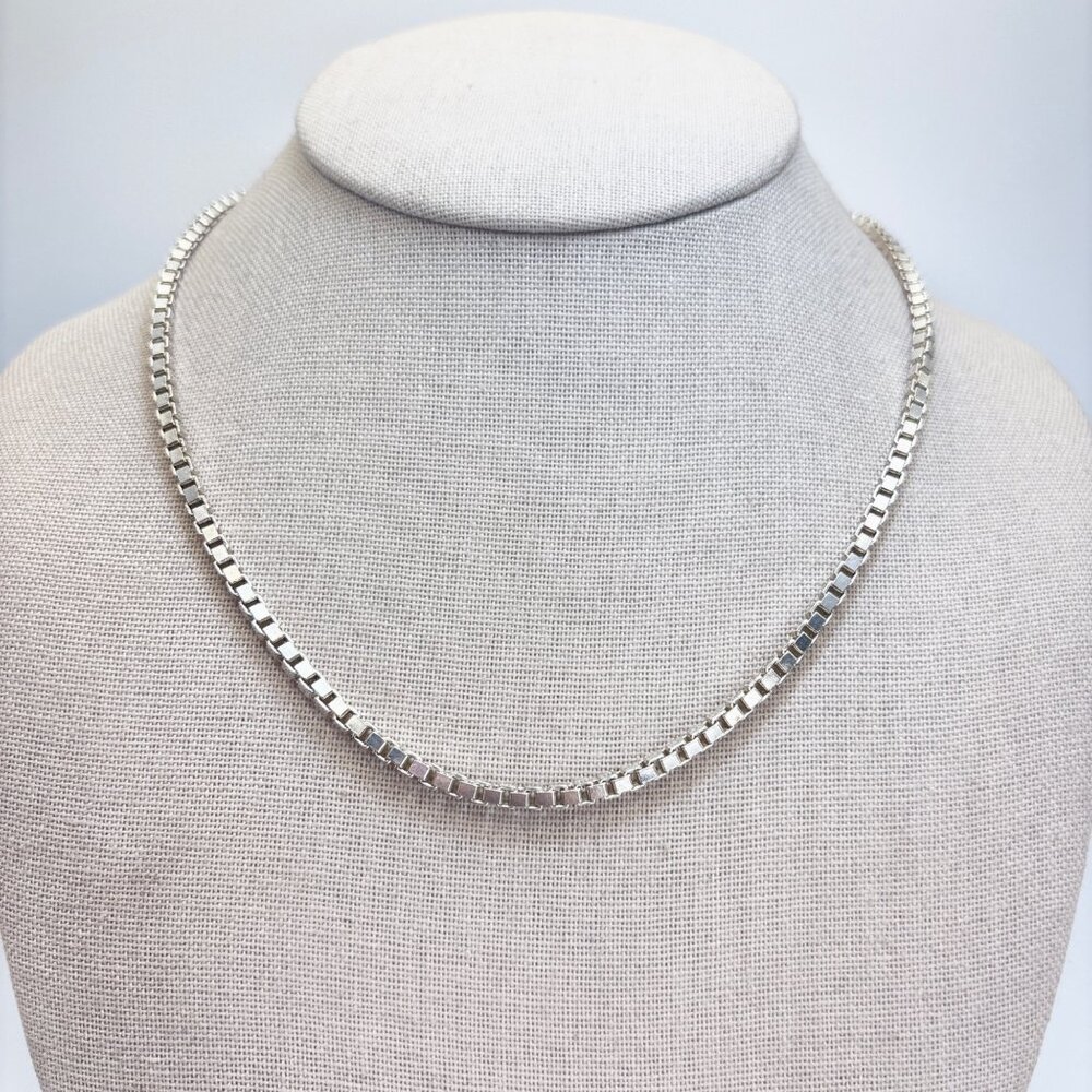 Box Link Chain Necklace Lobster Clasp VTG Sterling Silver 925 Size 17.5" Length
